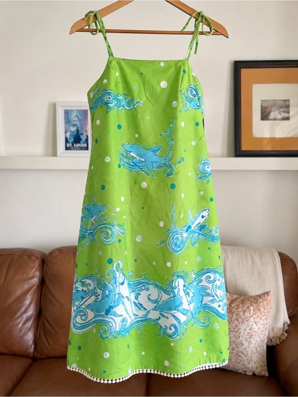 Lilly Pulitzer vintage Halter Green Blue Pool Shark Sleeveless Adj Strap Dress
